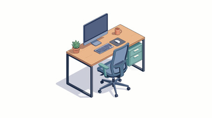 Fototapeta premium Isometric illustration of an office desk with an ergonomic chair