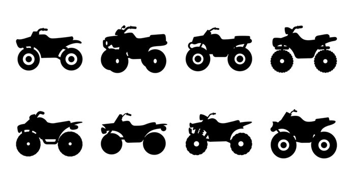 Black silhouette atvs and dirt bikes collection - Set of stylish black silhouette graphics featuring various ATVs and dirt bikes in a clean, minimalist design perfect for sports or outdoor themes.