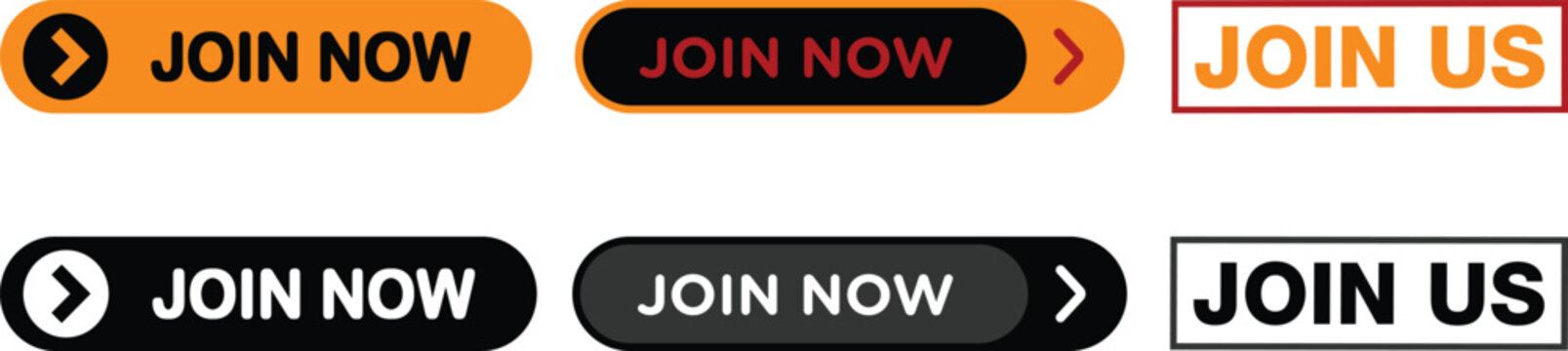 Creative Join Us, Join Now and Join Our Team badge collection with modern recruitment labels, hiring buttons, call to action banners and promotional sticker designs in vector style.