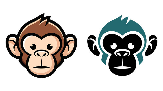 Cute cartoon monkey faces side by side with contrasting colors and outlines
