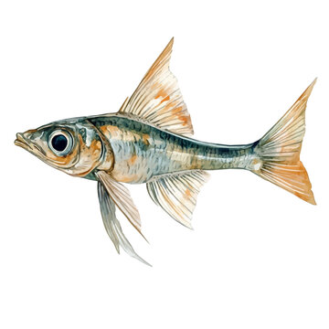 watercolor graphic of Lanternfish illustration, isolated on a white background.