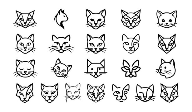 Minimal Cat Face Line Art Vector Collection