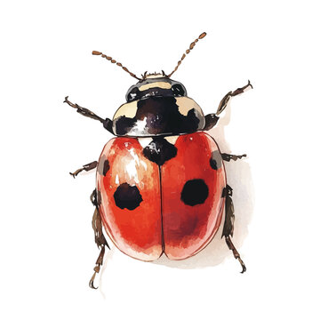 Ladybug, beautiful watercolor illustration, isolated on a white background, soft and delicate colors.