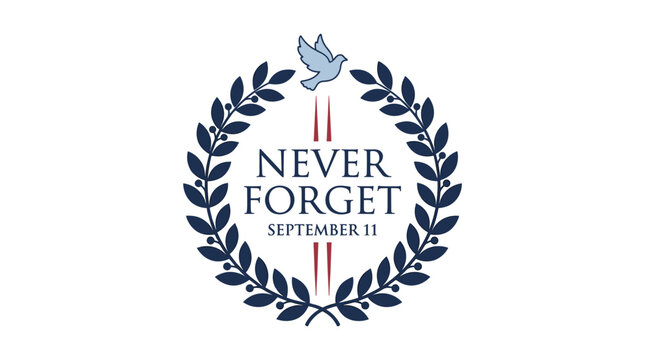 Never Forget September 11 Memorial Emblem with Dove and Laurel Wreath