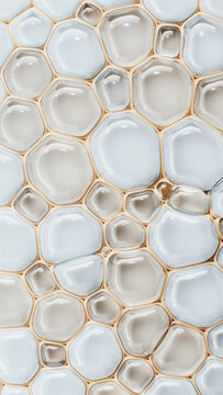 Detailed close up macro photography of white soap foam bubbles forming an organic pattern with cosmetic translucent abstract geometric cellular moisture cleaning detergent scientific