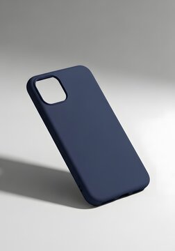 Minimalist navy blue smartphone protective case floating on a clean white background
