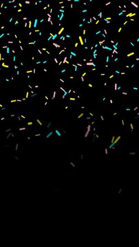 birthday colorful sprinkles falling isolated alpha channel animation,happy birthday party celebration and food stream video vertical social media motion design element