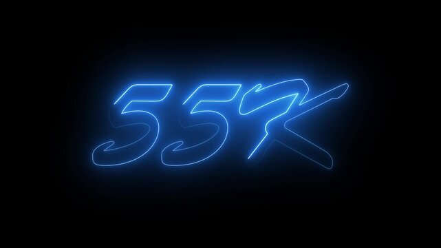 55K.Congratulations. subscribers. Blue neon number. Alpha channel animation in Easy to put into any video. neon 55k Follower neon Text And Firework Animation Subscribers.