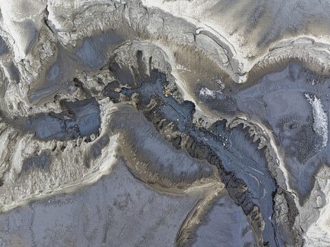 Mud pot, Fjallabak Nature Reserve, drone shot, Sudurland, Iceland