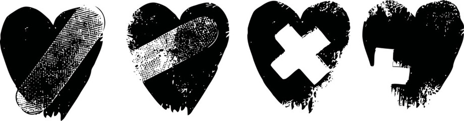 Fototapeta premium set of distressed grunge heart icons with various shapes and textured effects