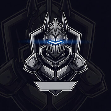 Futuristic knight esport mascot logo design with glowing visor and metallic armor.