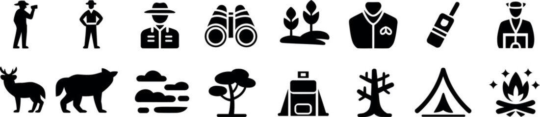Black silhouette icons of outdoor activities and nature symbols © md manik hossain