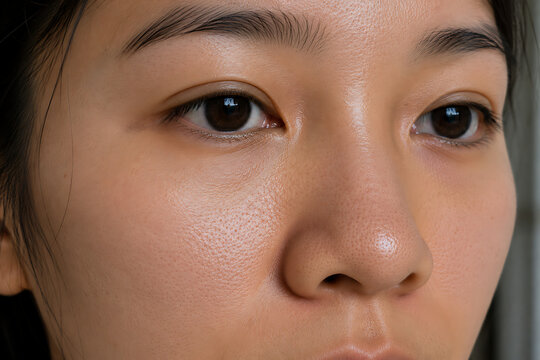 Combination Skin with Enlarged Pores Close Up on Asian Woman