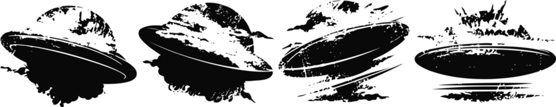 vintage flying saucer ufos with grunge texture alien spaceship sci fi design set