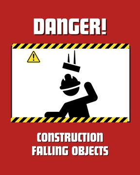 Danger Construction Falling Objects Warning Safety Sign Black Yellow Illustration