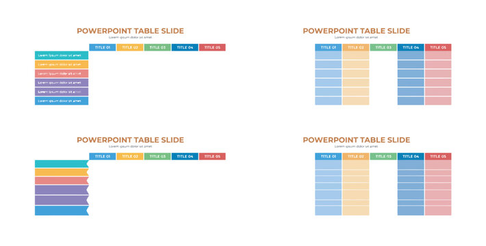 Modern powerpoint table slide layouts with colorful design for corporate business presentations