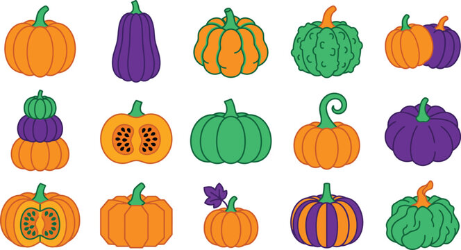 Halloween pumpkin patch colorful cartoon pumpkins for spooky decorations and seasonal fun
