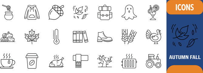 Autumn fall season vector icons. maple leaf icon set, acorn icon set, turkey icon set © Hridoy