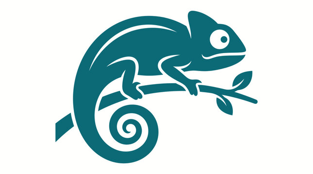 Chameleon Silhouette Vector on Branch for Logo Design and Minimalist Branding