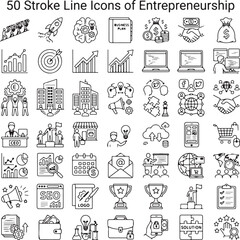 Fototapeta premium Stroke Line Icons of Entrepreneurship Startup Business Innovation Editable Vector Icons