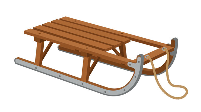Wooden sled, winter sled, toboggan, snow sled, wooden toboggan isolated on White Background