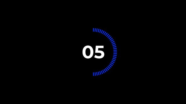Blue Circular Countdown Timer Loop Animation on Black Background.4k video