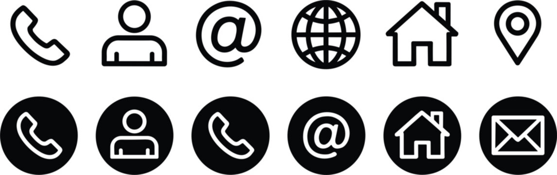 Contact us website interface line icons bundle featuring phone email location and address symbols in circular button templates