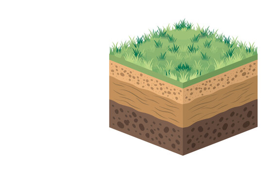 Isometric cross section of earth layers with green grass surface for environmental education