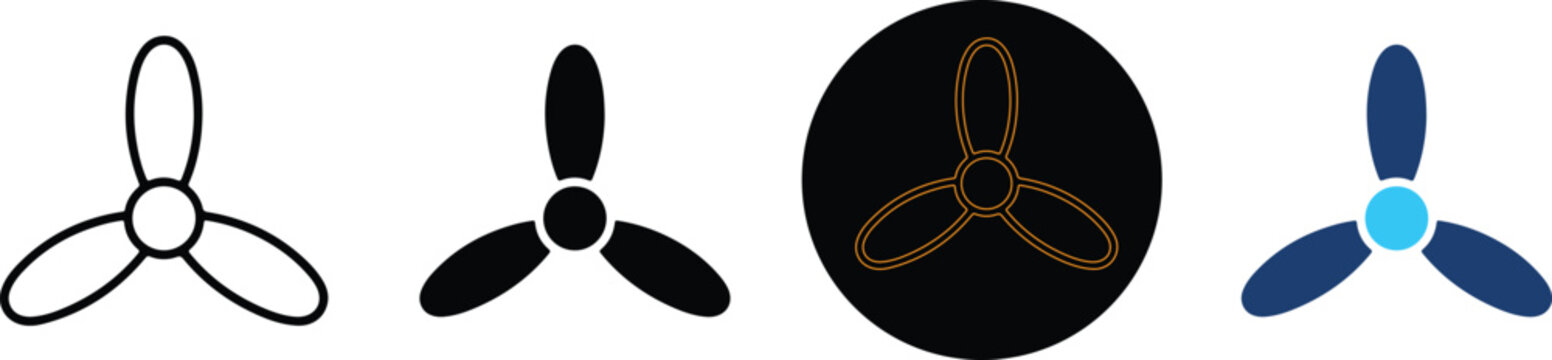 Set of four distinct artistic propeller icon designs on white