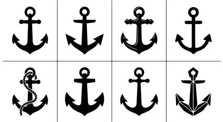 Nautical Anchor Collection, Maritime Symbols Set, Vintage Marine Icons, Vector Graphics for Sea Exploration and Sailing Themes © Maruf