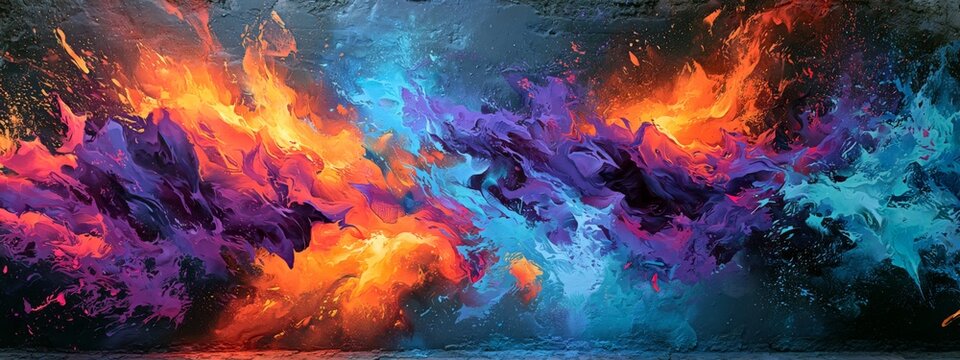 Vibrant Abstract Graffiti Art with Dynamic Colors and Fluid Shapes on Urban Wall