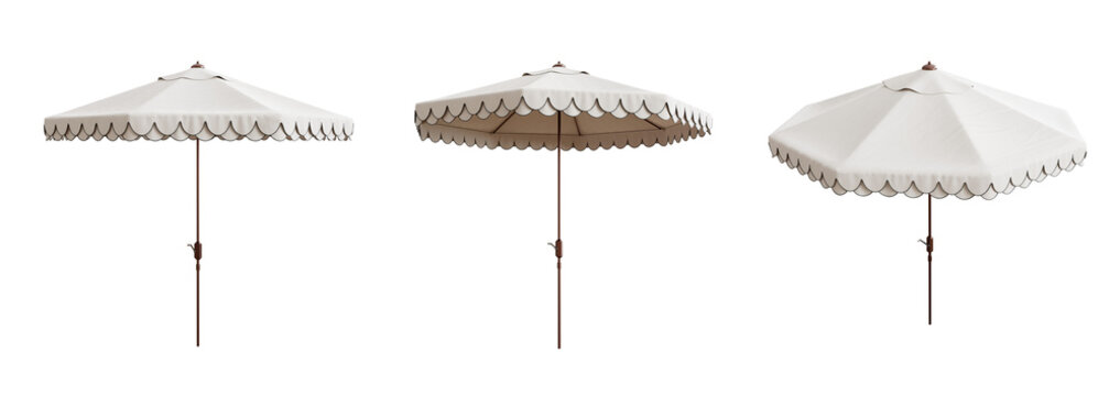 3D render of vintage patio umbrellas isolated on transparent background.