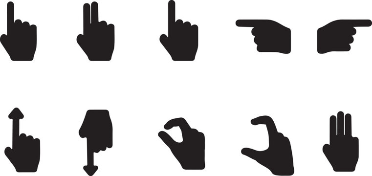 Premium Collection of 100 Minimalist Cursor, Pointer, Mouse and Touch Gesture Silhouette Vector Icons Isolated on White Background