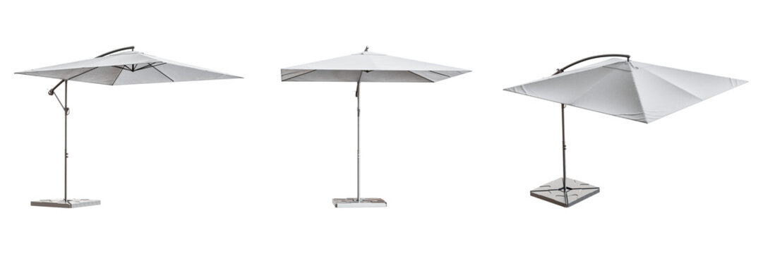 3D render of patio umbrellas set isolated on transparent background.