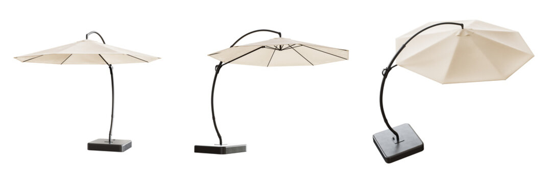 3D render of patio umbrellas set isolated on transparent background.