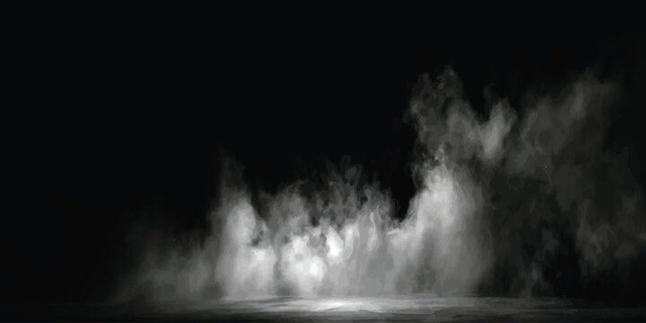 White smoke clouds swirling across bottom over dark background with dense white smoke or mist rolling across the bottom of a dark black background cloud atmosphere abstract