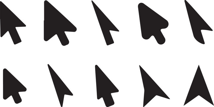 Premium Collection of 100 Minimalist Cursor, Pointer, Mouse and Touch Gesture Silhouette Vector Icons Isolated on White Background