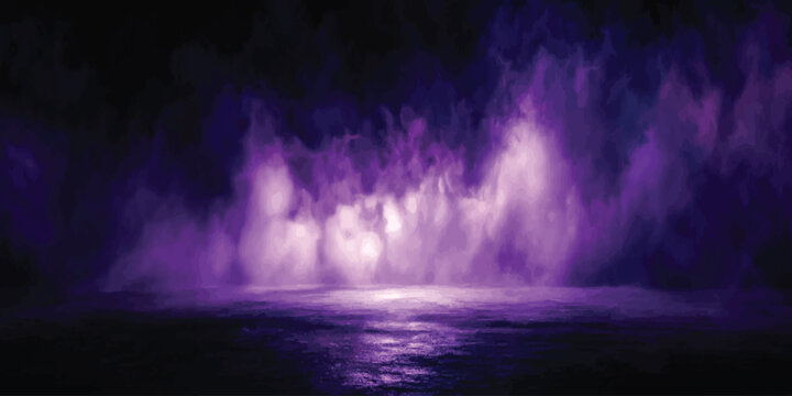 Abstract purple smoke swirls over dark water reflection background with reflection abstract background ethereal atmospheric lighting backdrop contrast artistic colorful