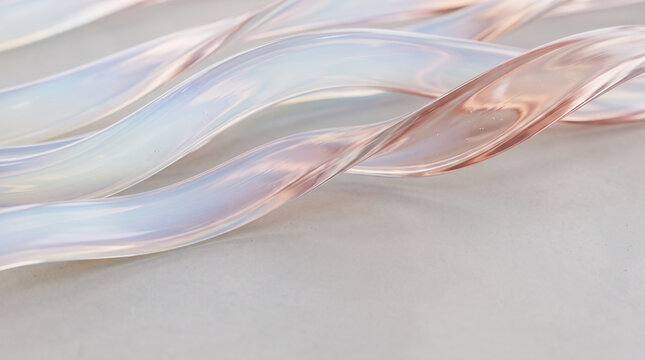 Close-up of flowing glass ribbons with soft pastel colors and diagonal composition