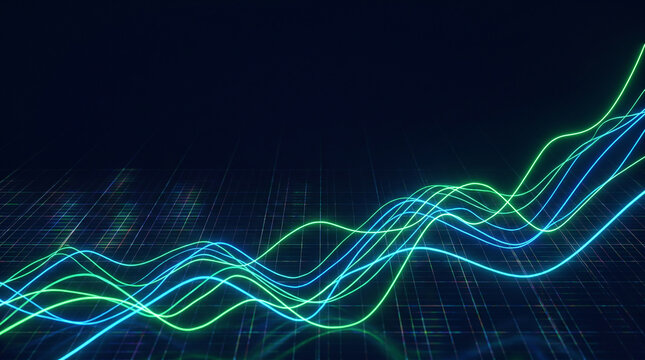 Close-up of Digital Financial Chart with Green and Blue Lines Showing Market Trends
