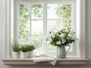 Fototapeta premium Bright Summer Garden Seen from Window Sill