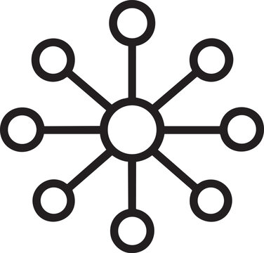 Central hub with connected nodes simple network diagram icon for technology and communication concepts flat vector illustration isolated on white