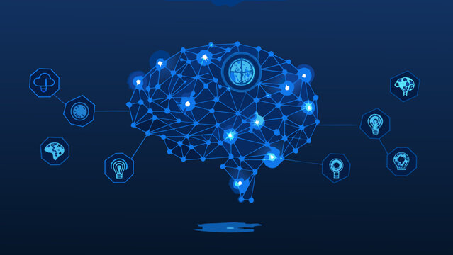 Human Brain Shape Constructed From Interconnected Nodes And Lines Blue Vector Illustration artificial intelligence neural