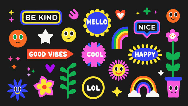 Assorted Positive message Stickers A Colorful Vector Illustration Against A Dark Background adhesive label affirmation