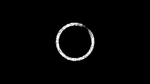 Abstract ensō circle drawing animation on black background representing zen and enlightenment.
