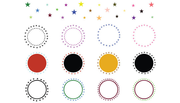 Star circle. Round frames with stars for badge, emblem and seal. Circular rating icons with fave five pointed silhouette star, award vector sign set