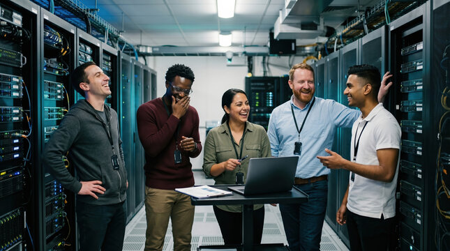 Engineers collaborate during A data center team meeting