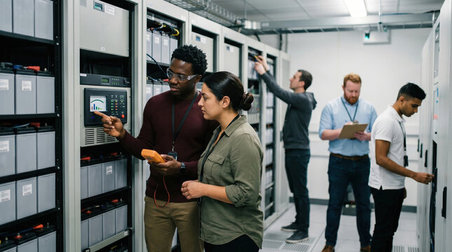 Engineers review data center performance and manage servers
