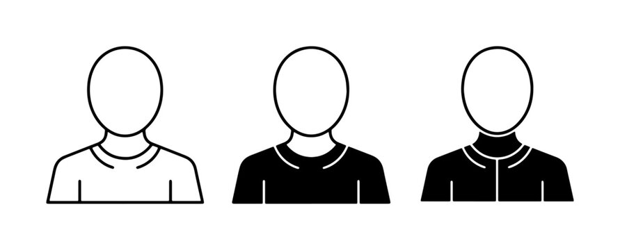 Three simple user profile icons, representing individuals, avatars, and generic people silhouettes for web and app design