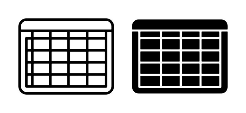 Table Icons: Outline and Solid Fill, Data Grid and Spreadsheet Symbols, Planning and Organization